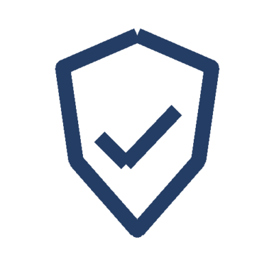 Shield check icon representing reliable and secure shipping container quality.
